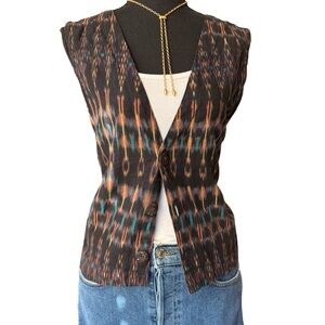 Vintage 1990s Ikat Hand Woven Cotton Vest by Chicos - Size L